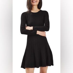 Top Shop Fit & Flare Black Rib Knit Sweater Dress